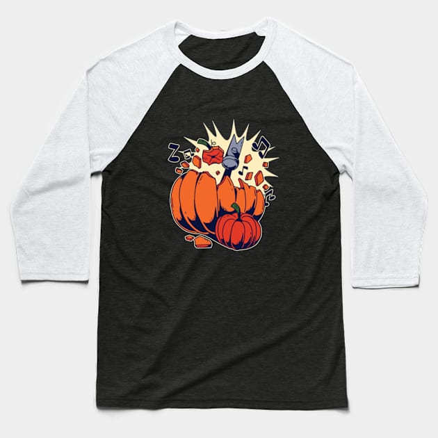 Halloween Breaking Pumpkin Baseball T-Shirt by LYNEXART